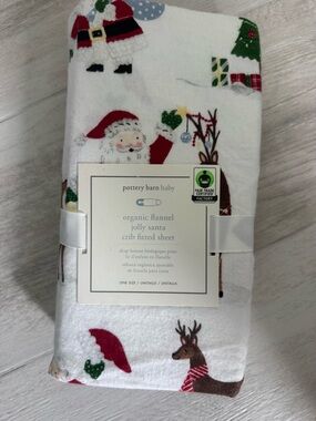 NWT Pottery Barn Kids Jolly Santa Holiday FLANNEL Crib Sheet - Toddler Bed